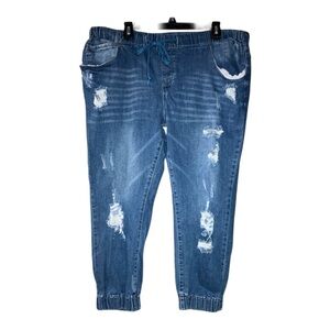 Blue Distressed women’s elastic waisted capris size 22